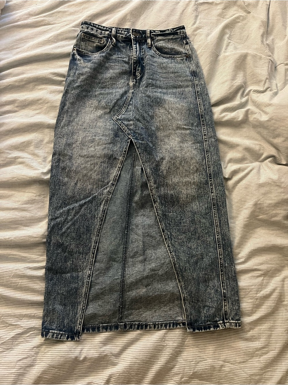 Fashion Nova Washed Blue Denim Maxi Skirt